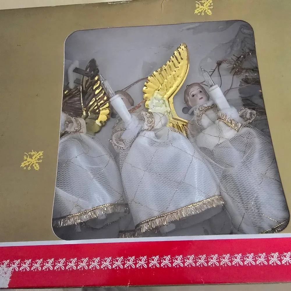 Vintage Sears Decorative Light Set 5 Lighted Angels White Gold Christmas 94116